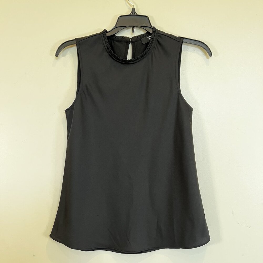 J Crew 365 Ruffle Neck Sleeveless Satin Blouse K2642 Black S